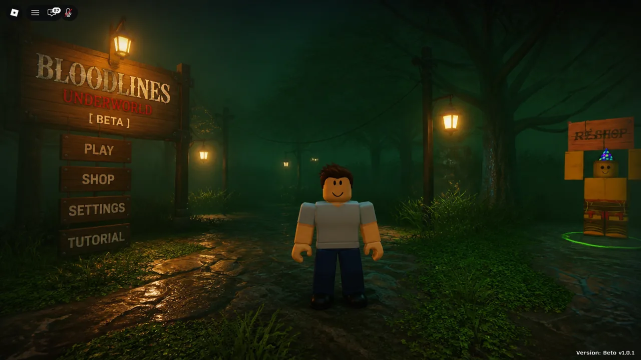 A Roblox beta title screen with the Play button ready to launch