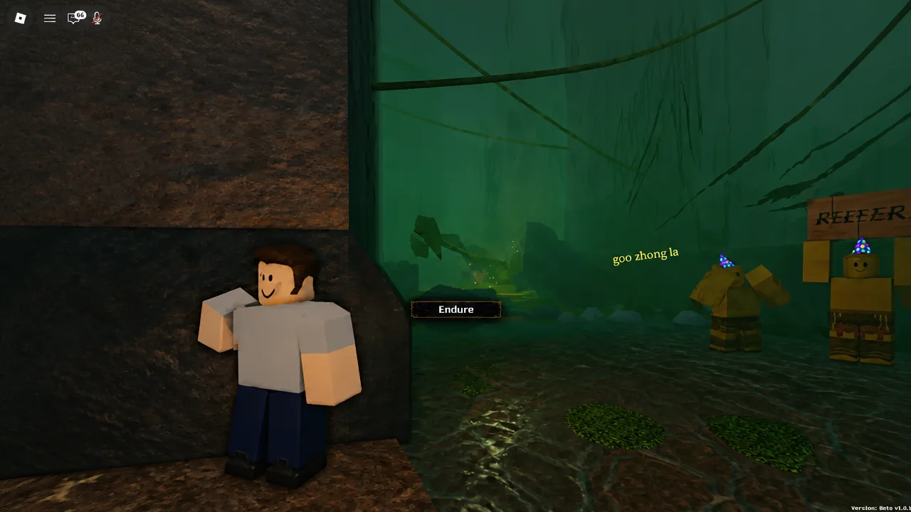 The Endure button lit up on screen while the player rides out an attack in a flooded cave