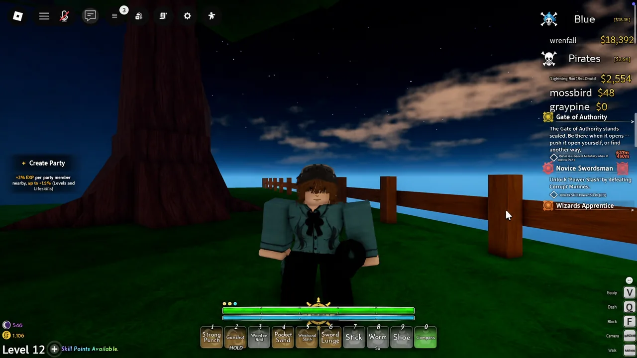 Grand Blue avatar standing idle with the Gate of Authority objective in the quest tracker