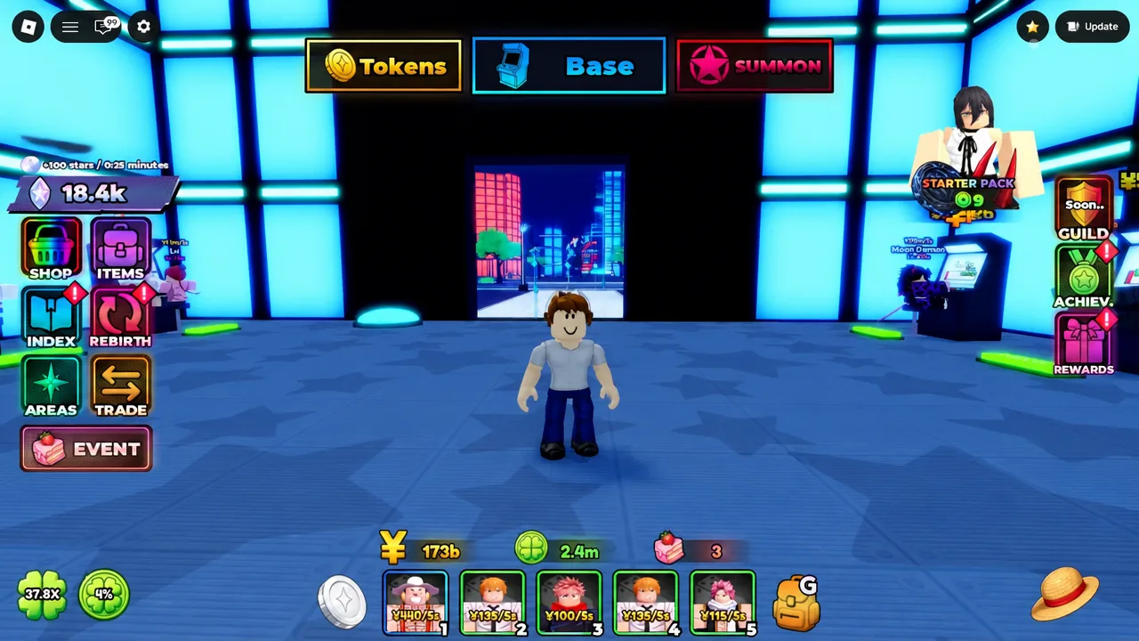 Anime Jackpot hub after the map revamp, with the player avatar and the Shop button on screen