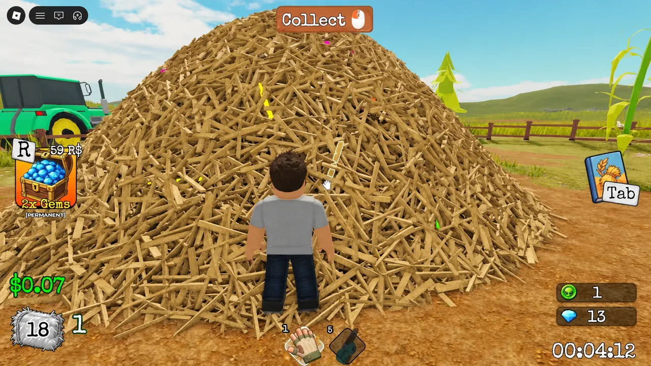 Continuous collection running on a hay pile after the Hold upgrade is purchased