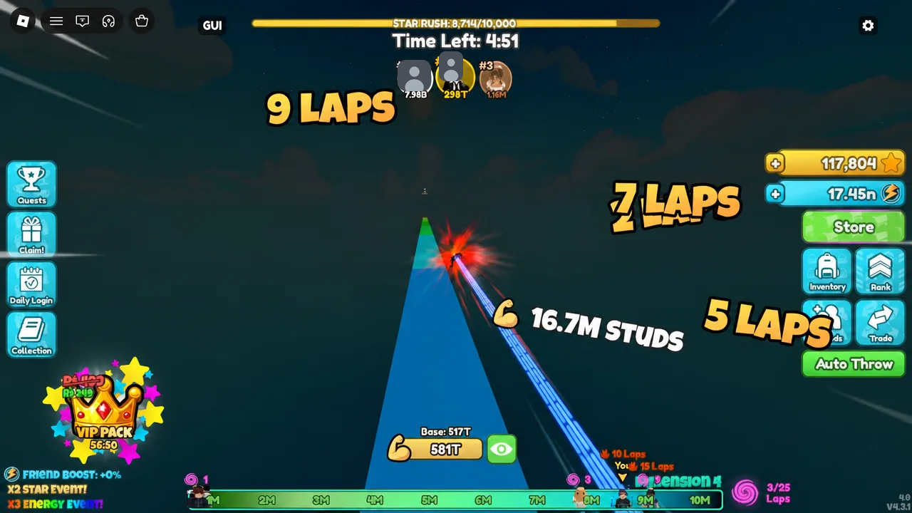 Star Rush race screen with the green Auto Throw button active during a throwing run