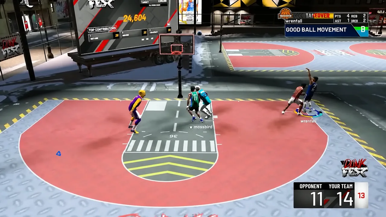 Ball-movement performance panel showing a B grade during a possession