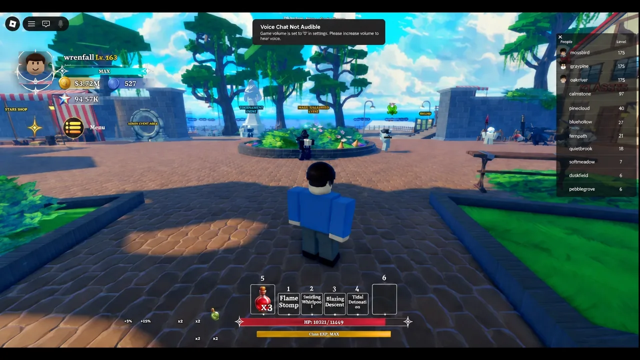 Dungeon Lootr hub screen showing a voice chat volume notification before entering a raid