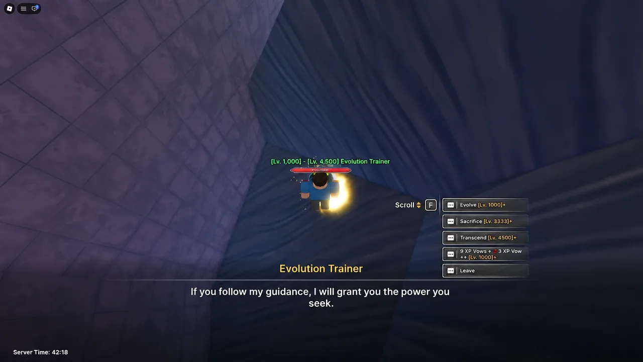 Evolution Trainer dialogue box showing the Evolve option locked behind Level 1000