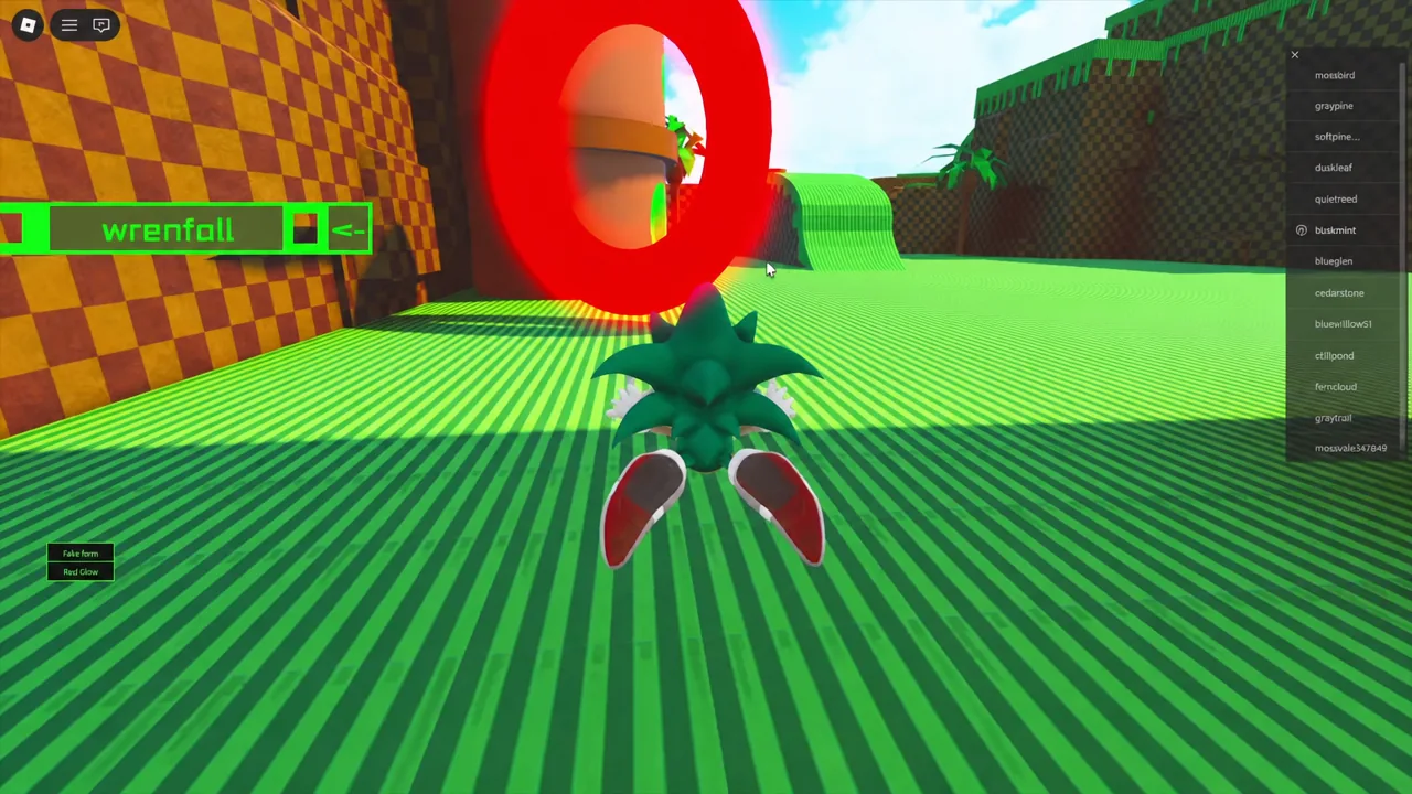 Player character running toward the giant red ring in the Green Hill map