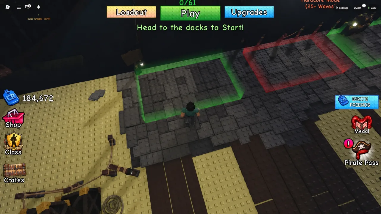 Main game screen with the Play button highlighted before heading to the docks