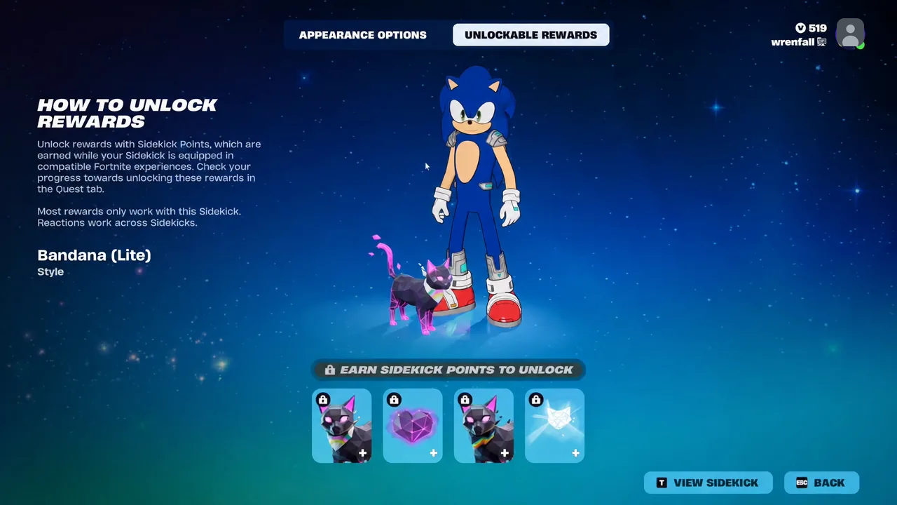 Unlockable Rewards screen showing the locked Bandana (Lite) style and its point requirement