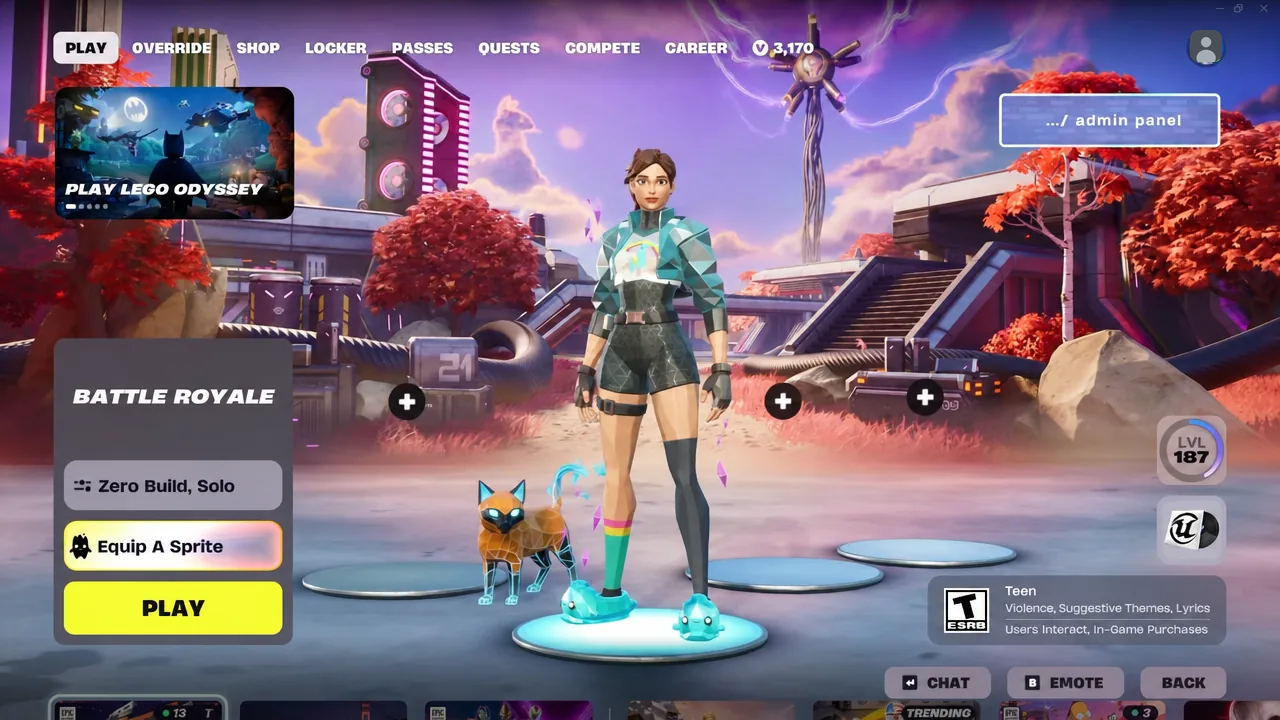 Battle Royale lobby screen with the equip option highlighted before starting a match