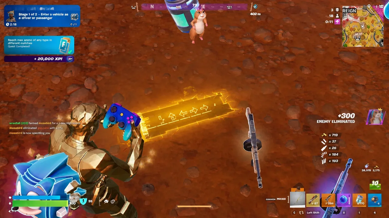 Fractal Midas mid-match after eliminations, with the gold plating covering the faceted outfit