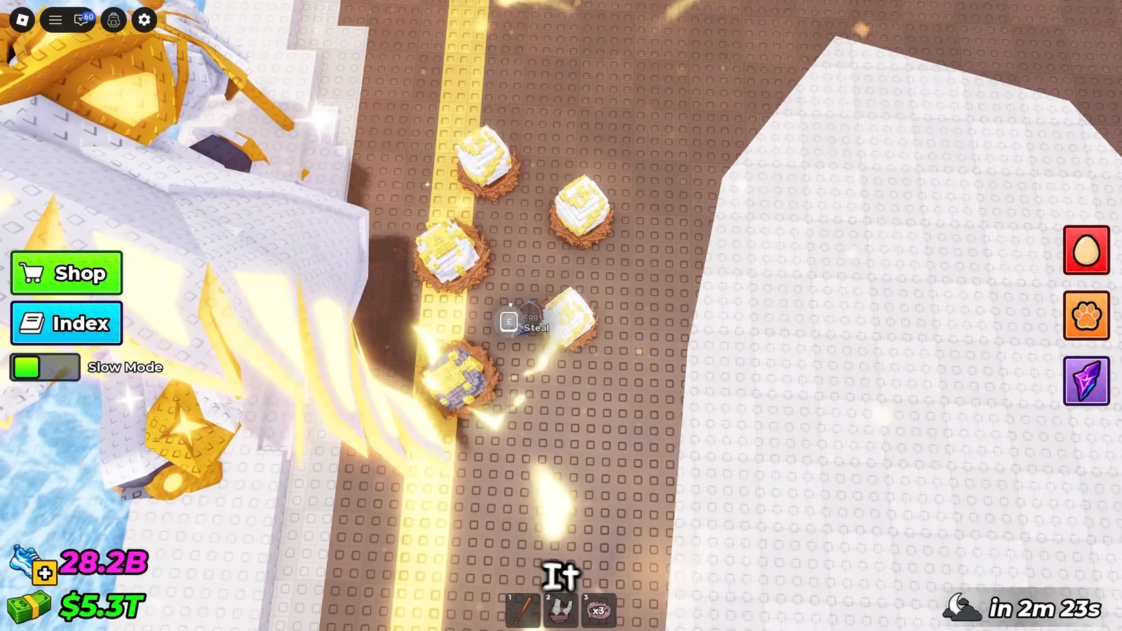 E Egg Steal prompt displayed over a pile of eggs in the Angels zone