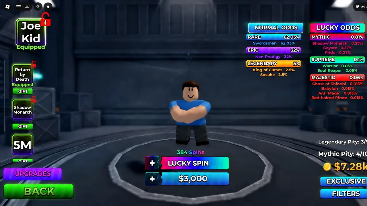 Lucky Spin screen in Anime Apocalypse with the LUCKY SPIN button highlighted