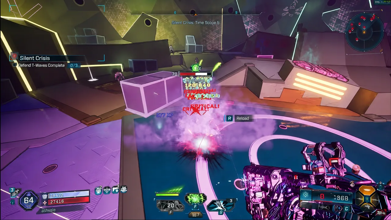 R Reload prompt highlighted on the Silent Crisis screen while defending T-Waves