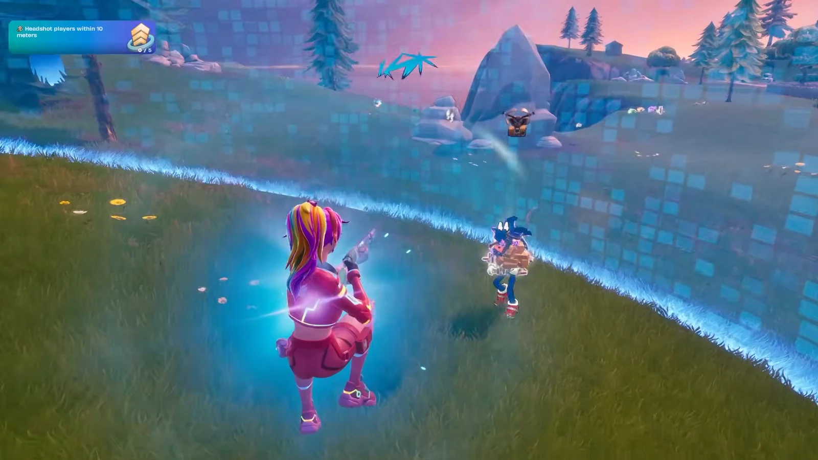 Fortnite quest tracker reading Headshot players within 10 meters while aiming at an opponent