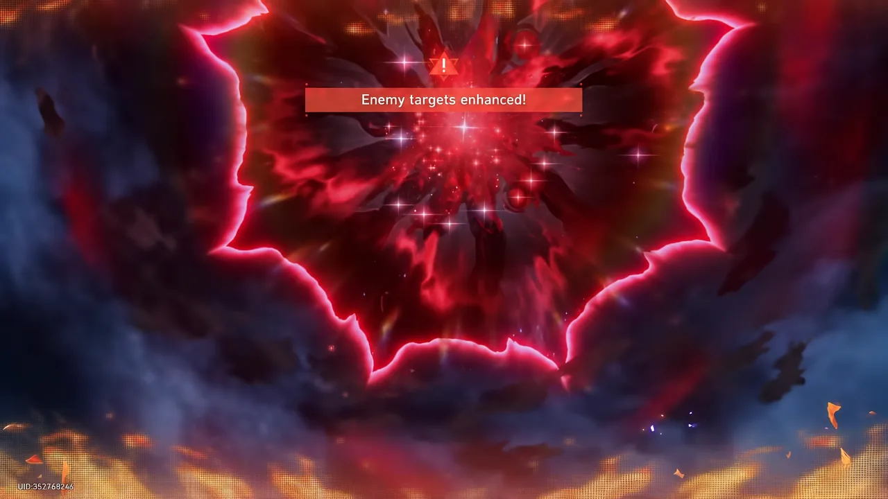 Enemy targets enhanced warning banner appearing during a Pure Fiction wave
