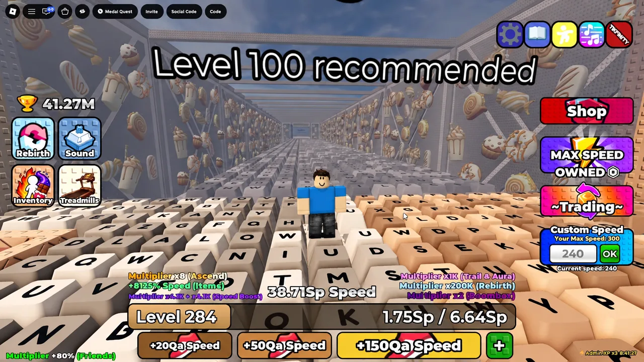 Main game screen with the Custom Speed entry set to 240 next to the OK confirmation button