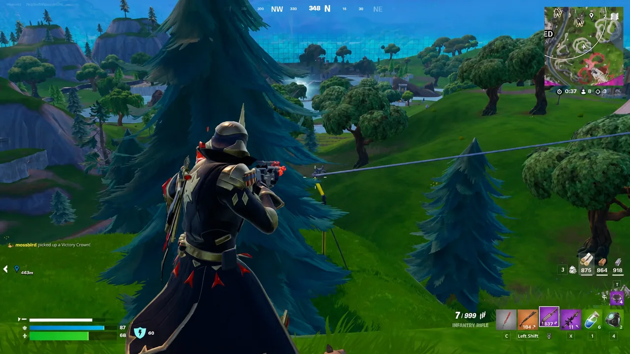 Aiming an Infantry Rifle toward a zipline during a late-game fight