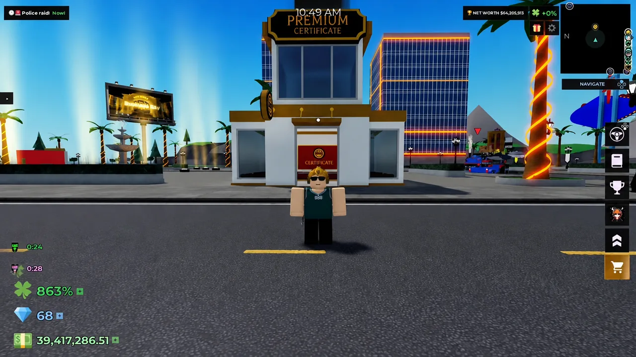 Premium Certificate building with the gold shopping cart interaction button highlighted