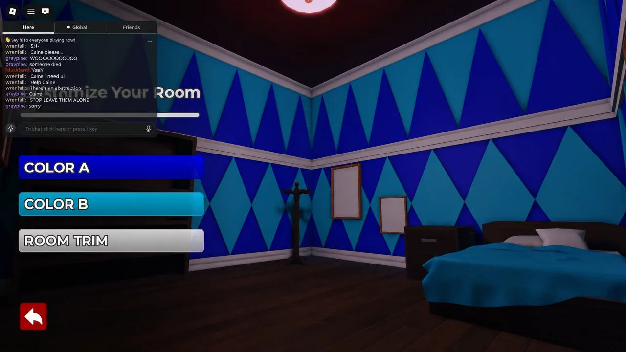 Customize Your Room menu with the COLOR A option highlighted