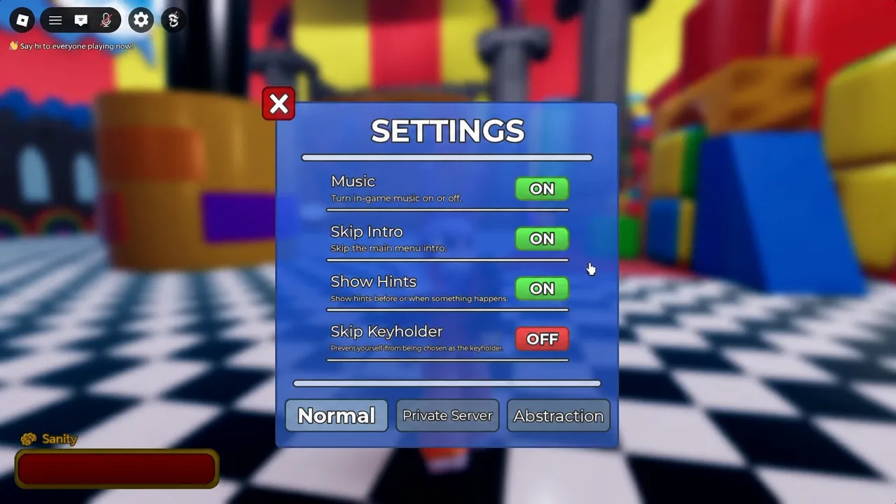 Settings screen with the Normal tab selected among the three available tabs