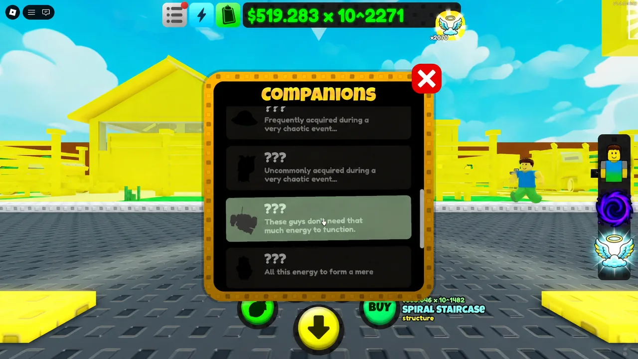 Companions menu with a locked question-mark companion slot highlighted