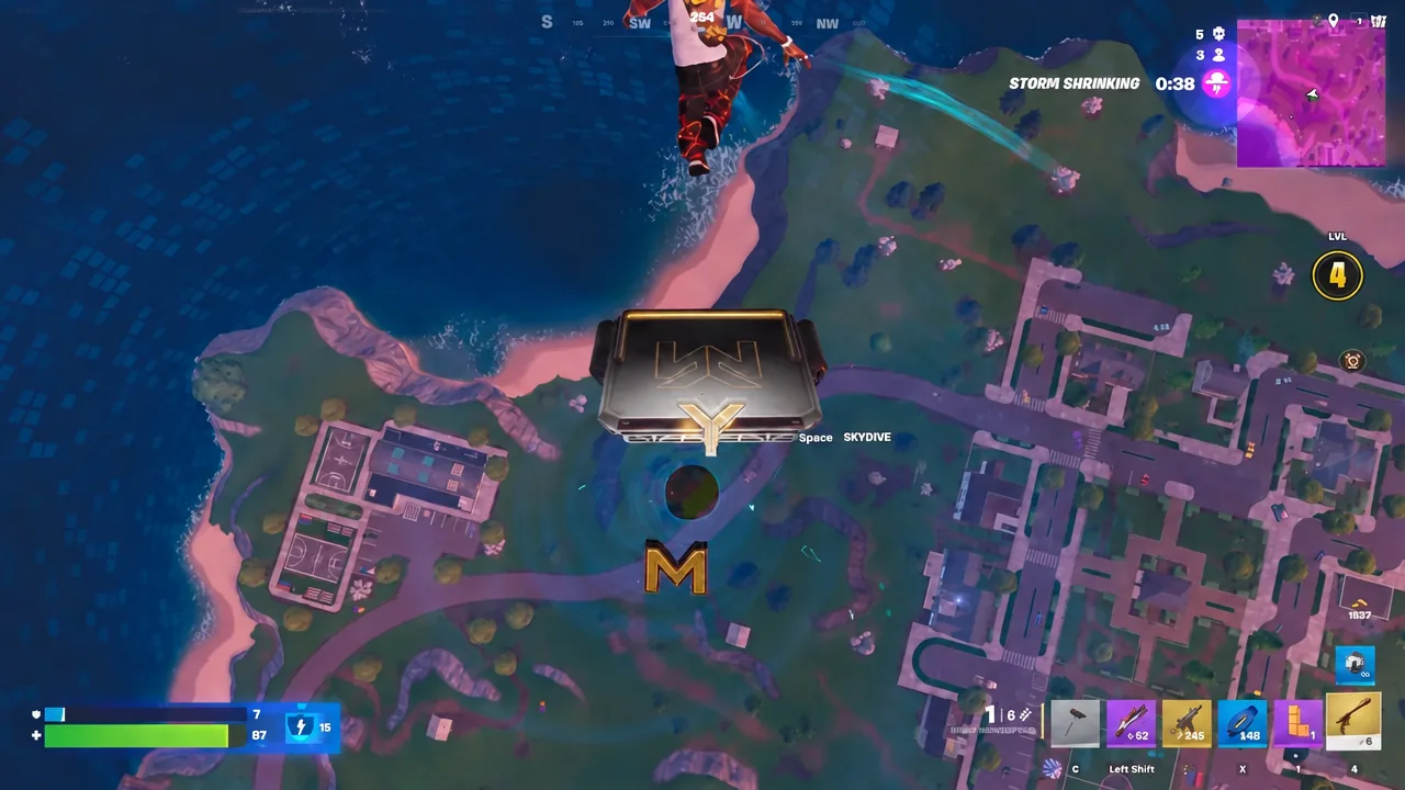 Skydive prompt on screen while descending over the island as the Weezy skin