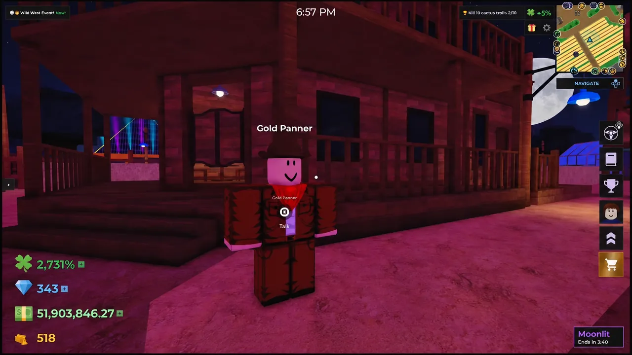 The Gold Panner NPC in the Wild West town with an on-screen Talk prompt above him