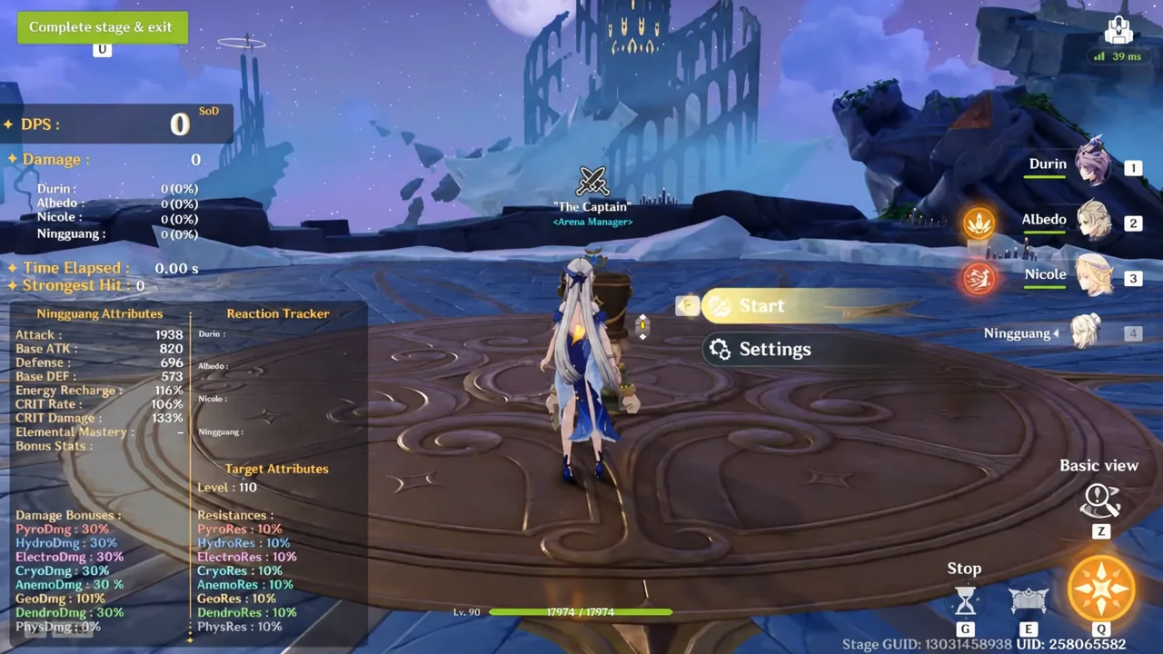 Arena Manager menu with the Start button highlighted before beginning a test stage