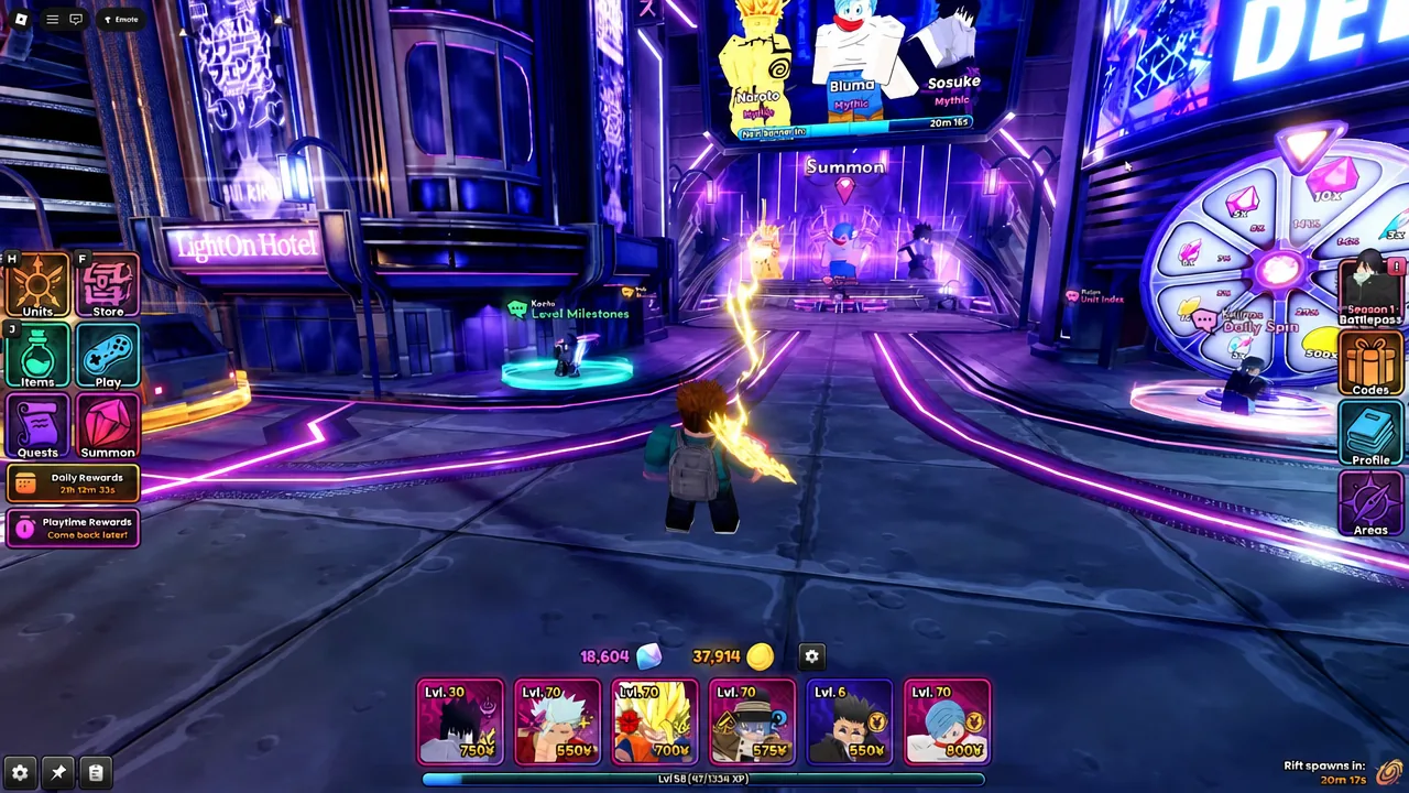 The summon platform in Anime Origins with the Summon button selected