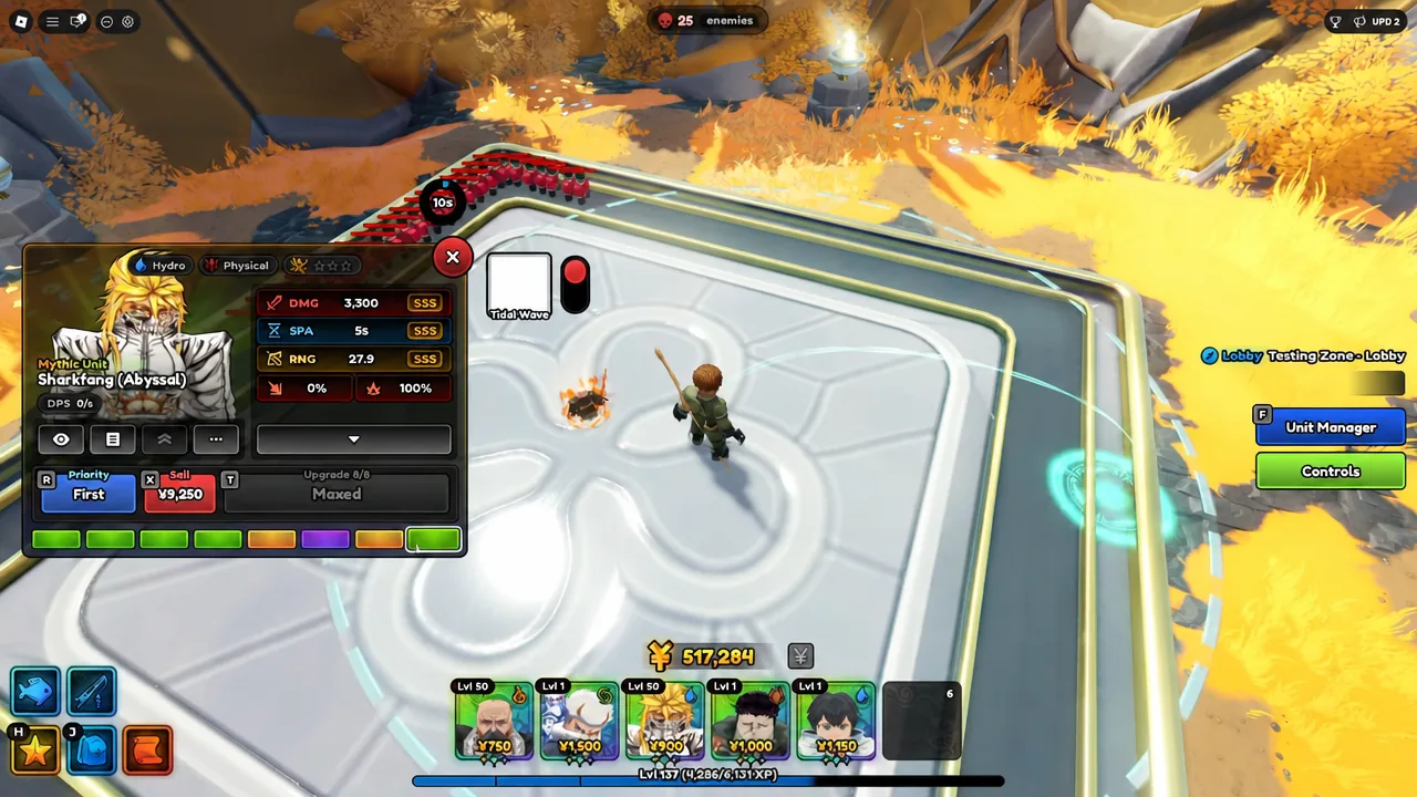 Sharkfang (Abyssal) placed in the testing zone demonstrating her attack