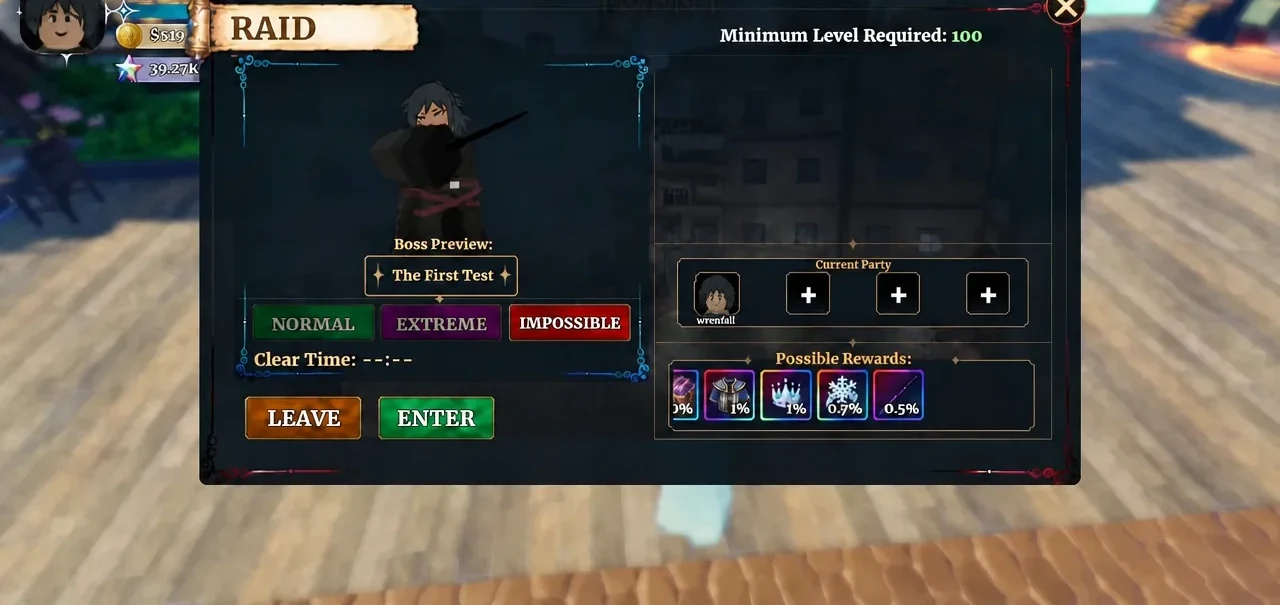 Raid menu in Dungeon Lootr with the Impossible tab selected before entering