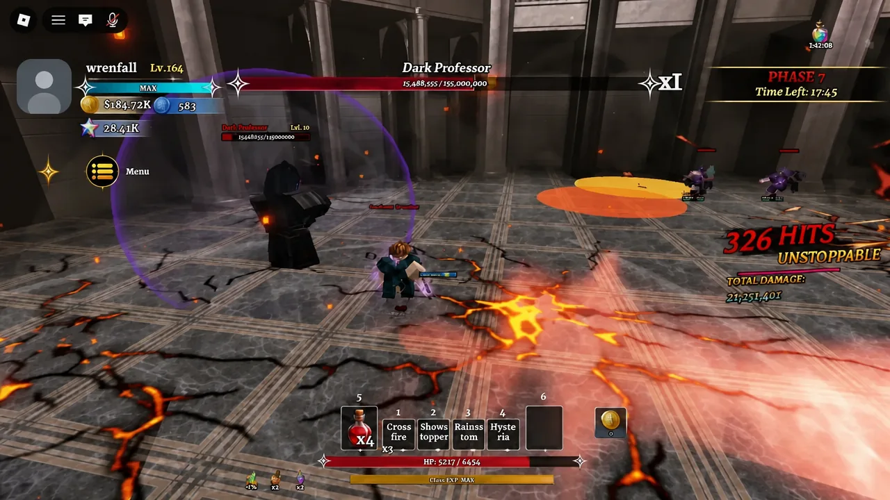 Phase 7 of the Magic Unleashed raid boss fight with the ability hotbar on screen