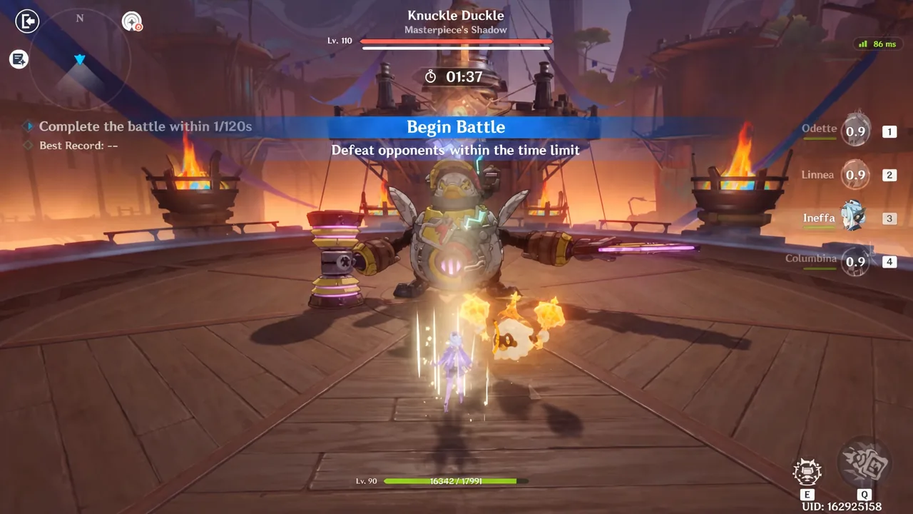 Begin Battle prompt highlighted before the timed Knuckle Duckle fight starts
