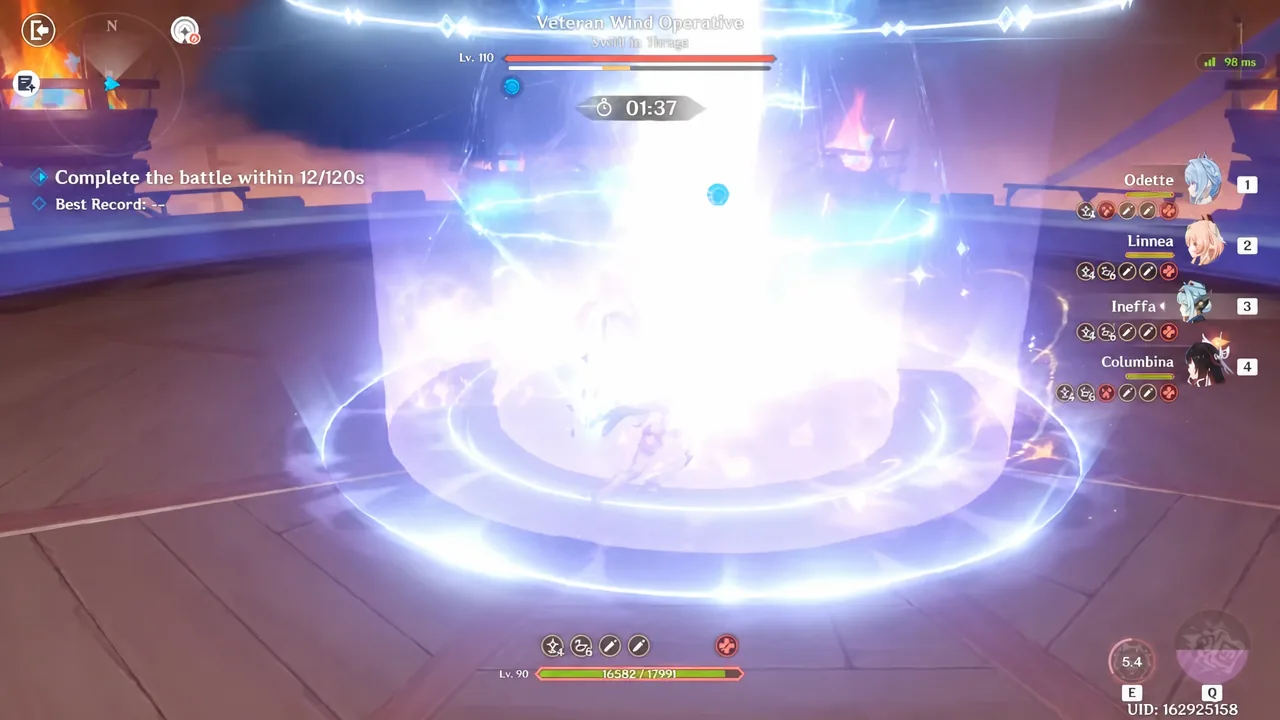 Wide area-of-effect attack landing on the Veteran Wind Operative with 01:37 left on the clock