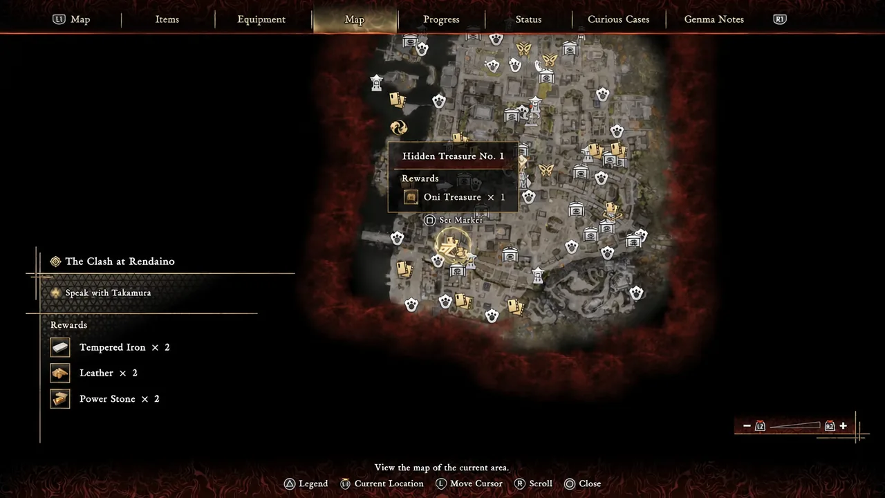 Hidden Treasure No. 1 marker shown on the Kyoto map before starting the encounter