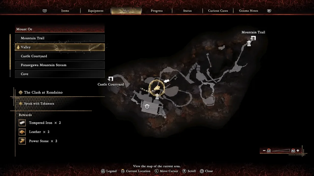 Map screen with the Valley area selected in the Mount Oe location list.