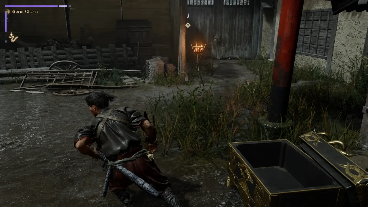 Player character crouching beside an open treasure chest looting Skeleton Hozuki number two