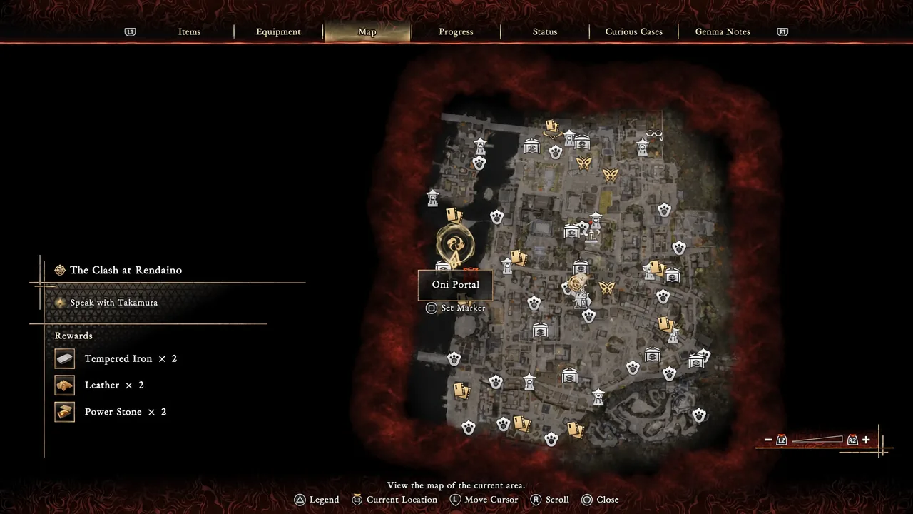 Map screen showing the Oni Portal marker highlighted in the current area