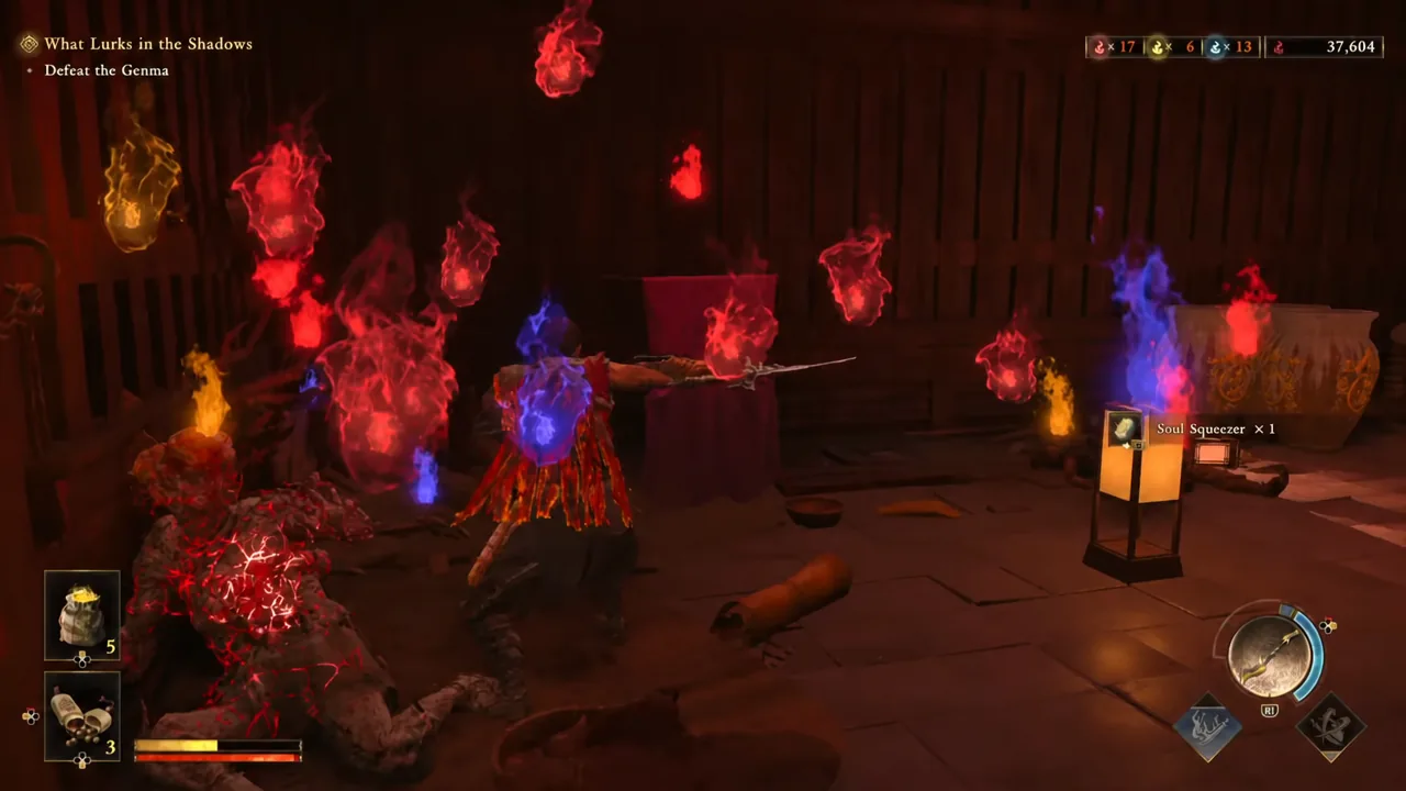 Mid-fight pickup notification for Soul Squeezer x1 during the What Lurks in the Shadows mission