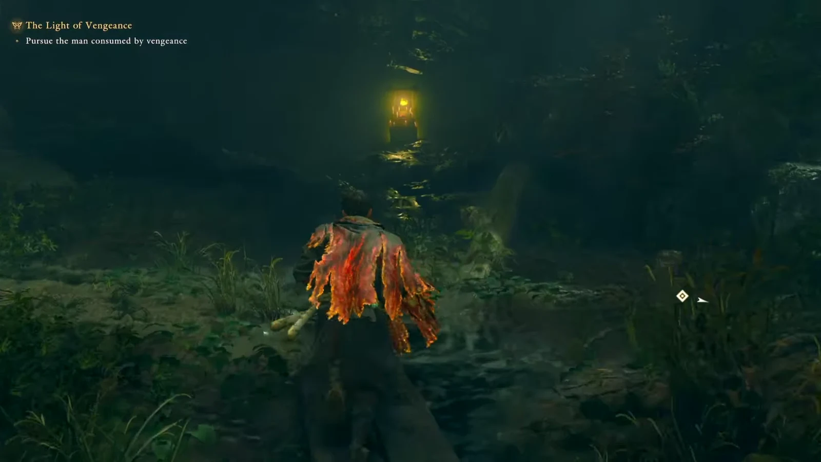 Chasing the man consumed by vengeance through the dark forest during the final leg of the quest