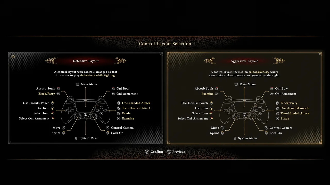 Control layout selection screen with Aggressive Layout highlighted before starting the game