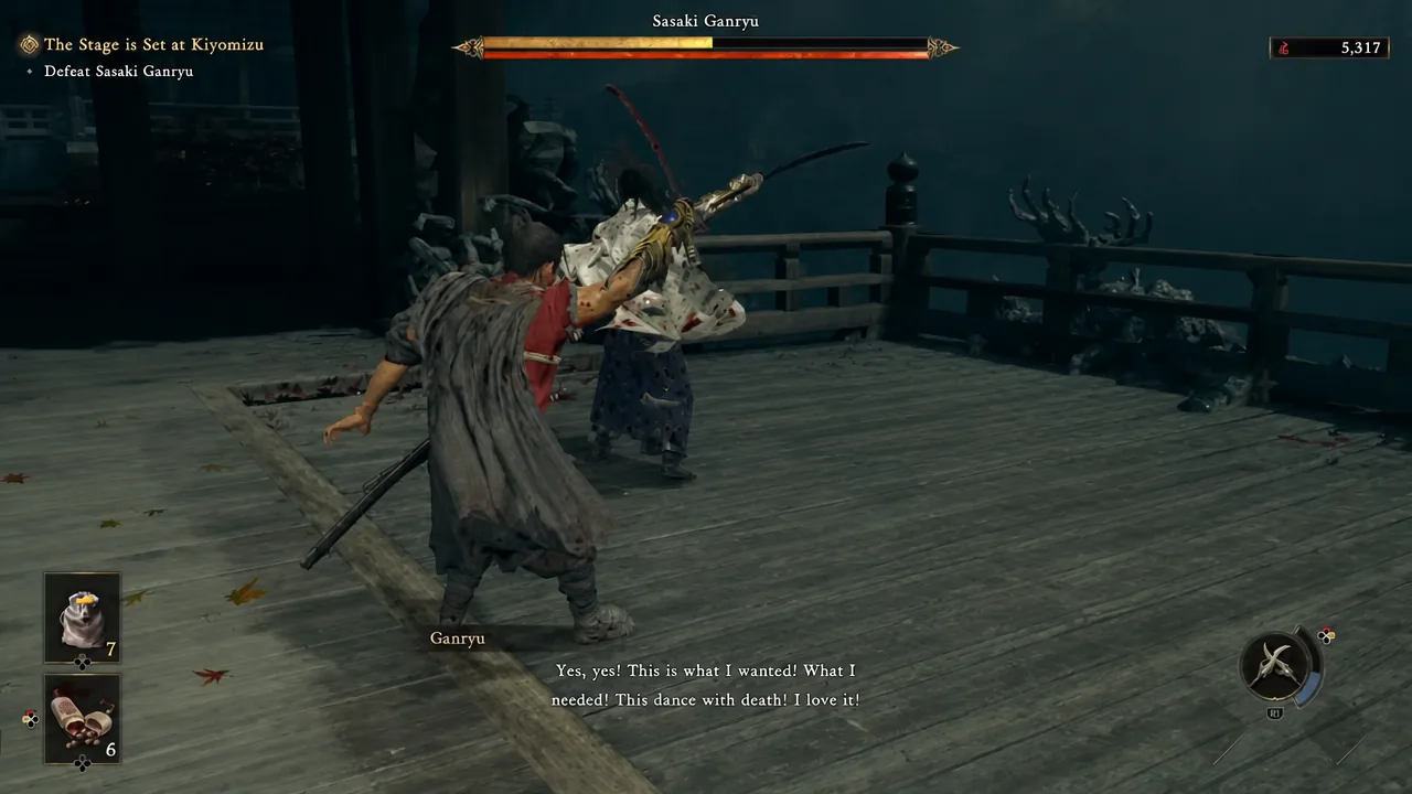 The Stage is Set at Kiyomizu objective screen showing Musashi attacking Sasaki Ganryu