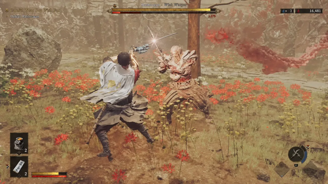 Musashi draws the Oni Bow at Rasho-gan during the Careful What You Wish For fight