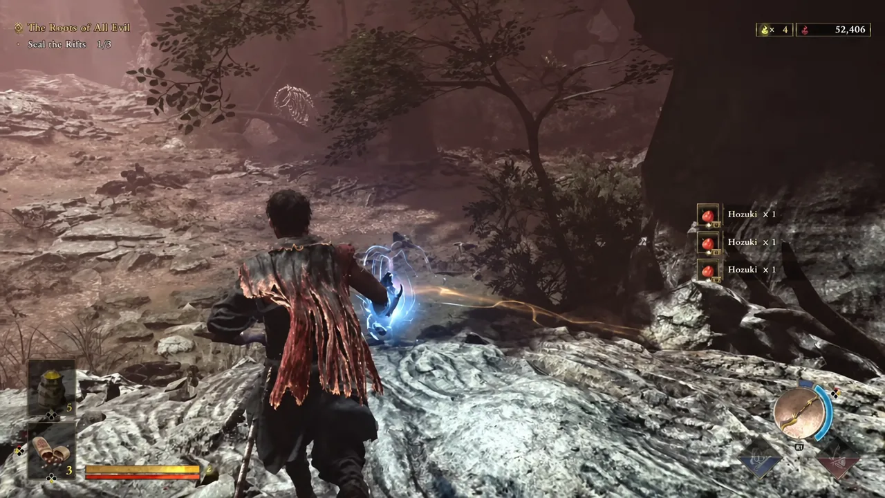 Blue sealing effect on a Malice rift with the objective counter showing 1/3