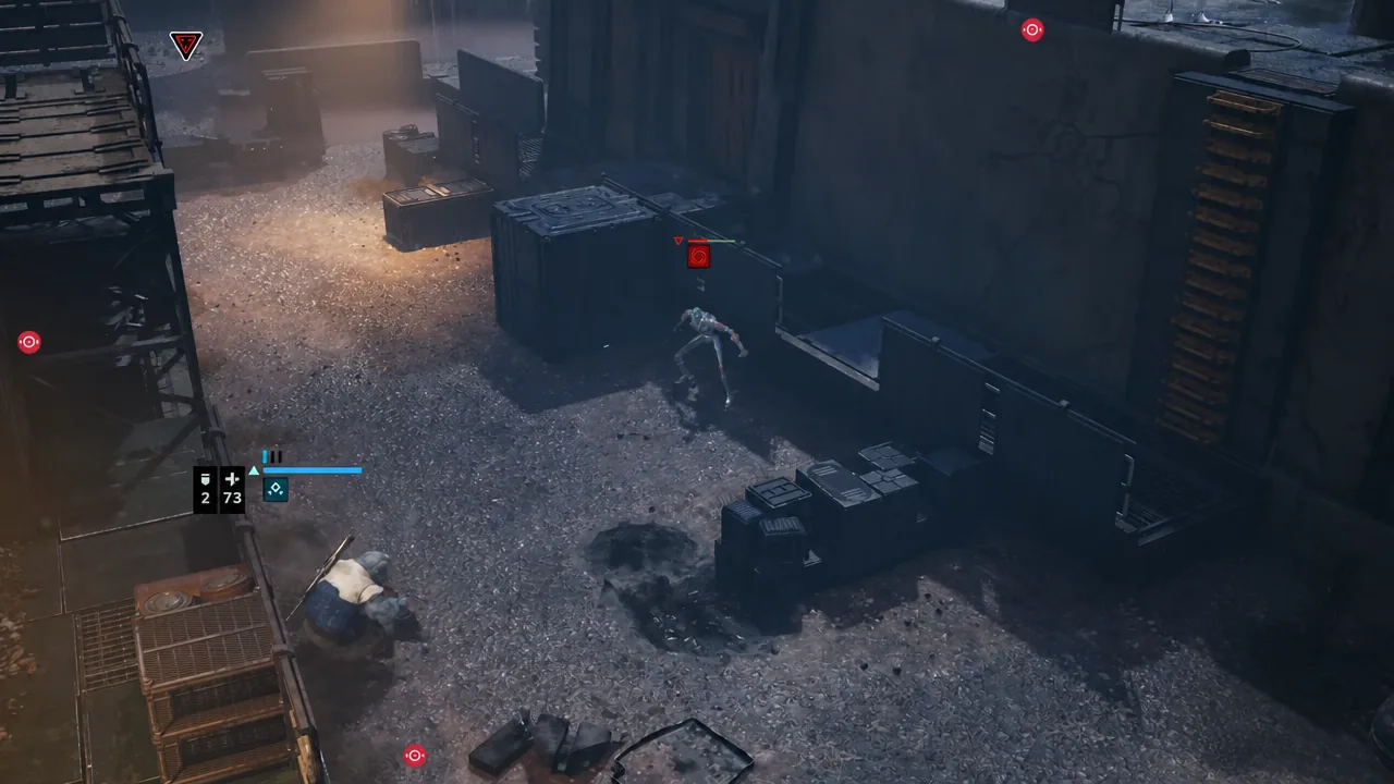 Kabb closing on a marked hostile in combat, the red target icon showing the Uppercut rush target