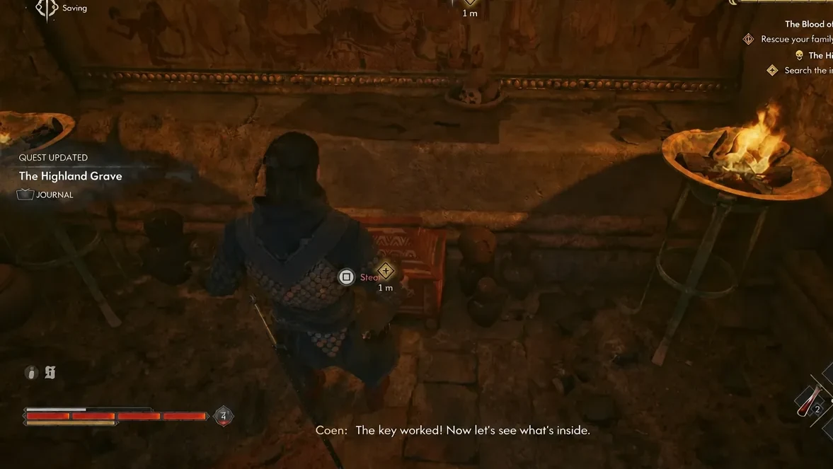 Looting the chest inside the unlocked chamber to finish The Highland Grove