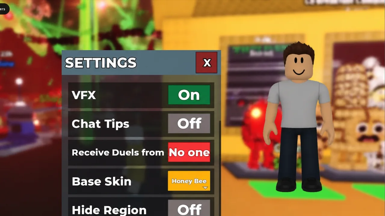 Settings menu with the Base Skin option being changed