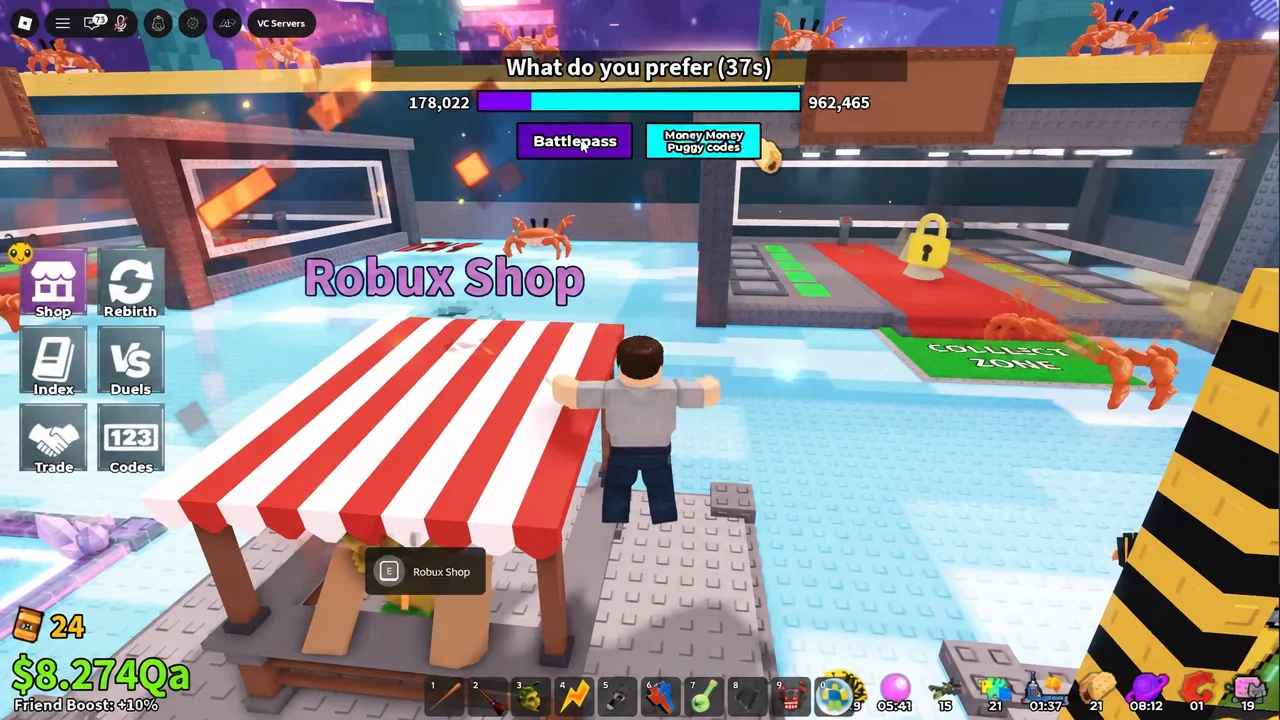 The Robux Shop interaction point with the press E prompt highlighted