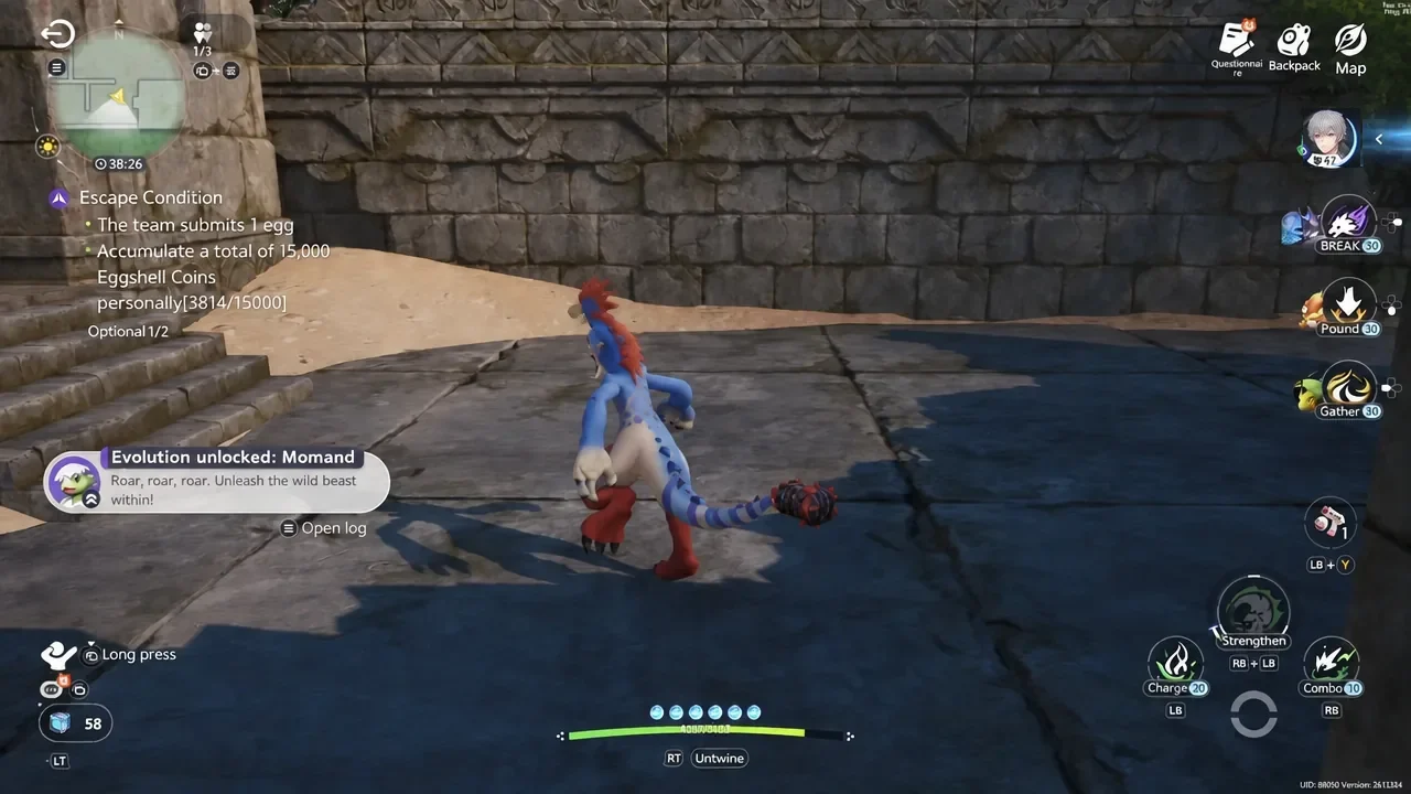 In-game notification confirming a creature evolution during an Egg Heist run