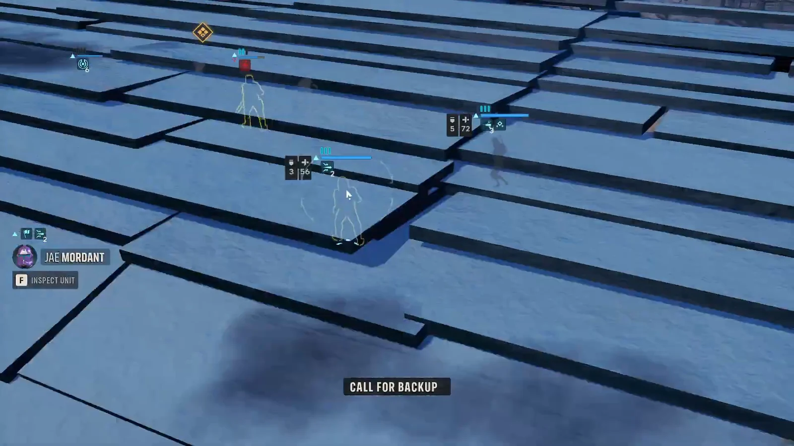 Jae Mordant highlighted with the Inspect Unit prompt while Call for Backup is active
